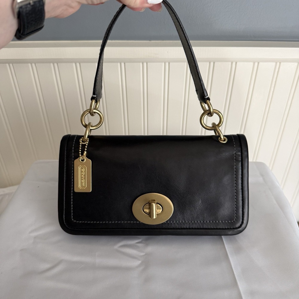 Vtg Coach Legacy 65th Anniversary Black Leather Turn Lock Shoulder Bag Purse